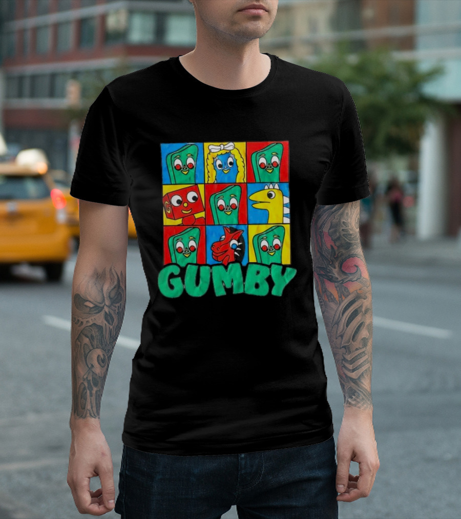 Gumby And Friends Colorful Cartoon Character Grid T-Shirt