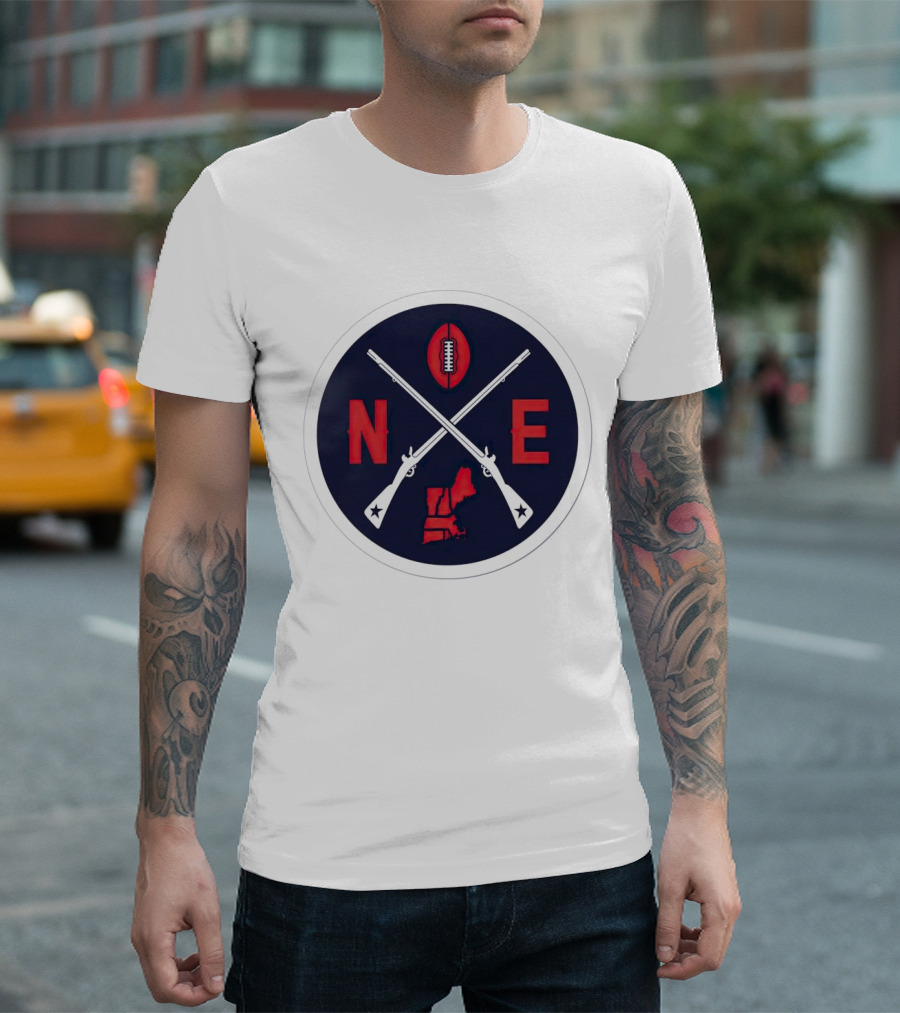 New England Patriots Football Emblem NE Guns Map Oval T-Shirt