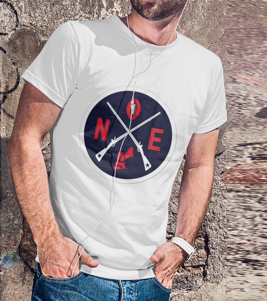 New England Patriots Football Emblem NE Guns Map Oval T-Shirt