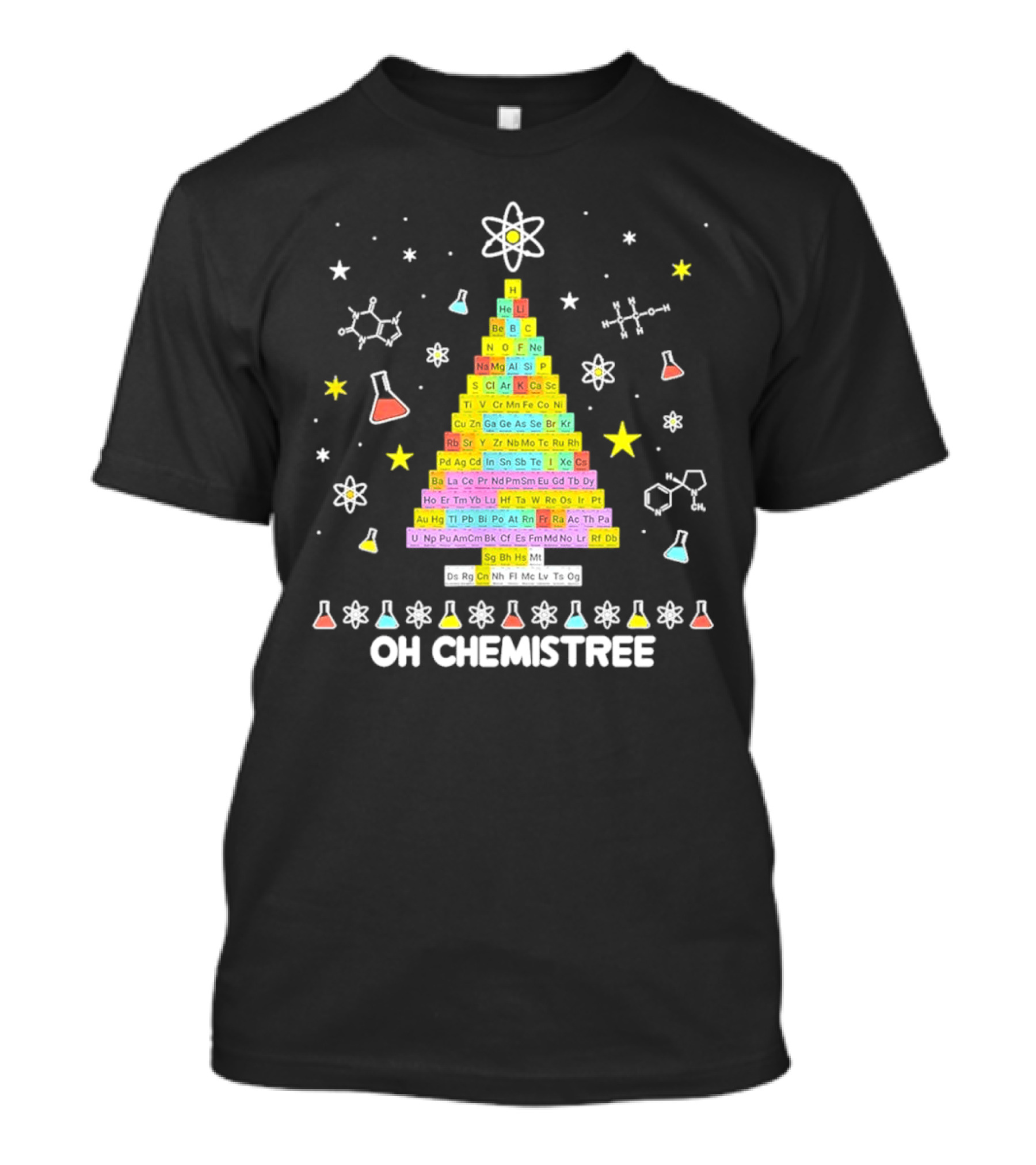 Oh Chemistree Christmas Tree Periodic Table Science Festive Chemistry Elements T-Shirt