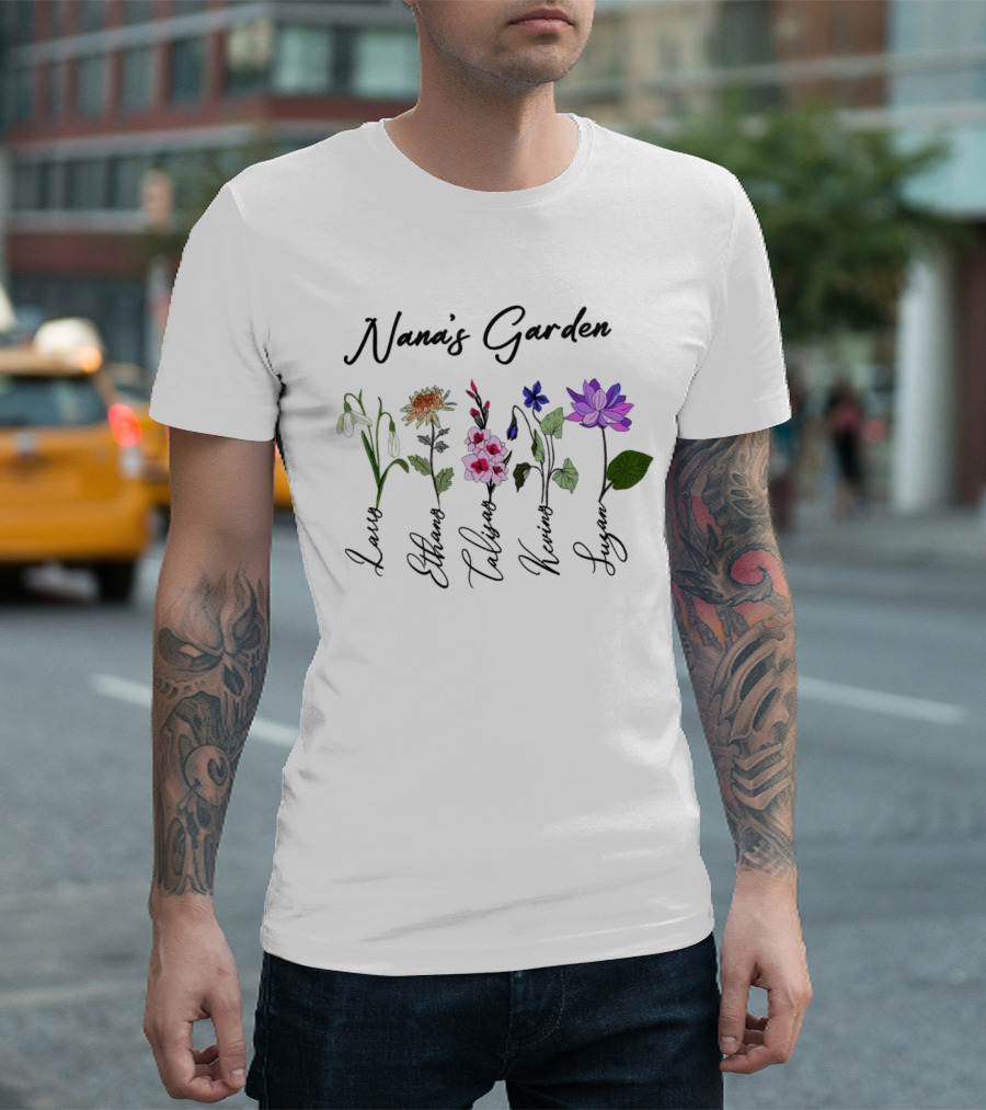 Nana's Garden Flowers With Personalized Names T-Shirt
