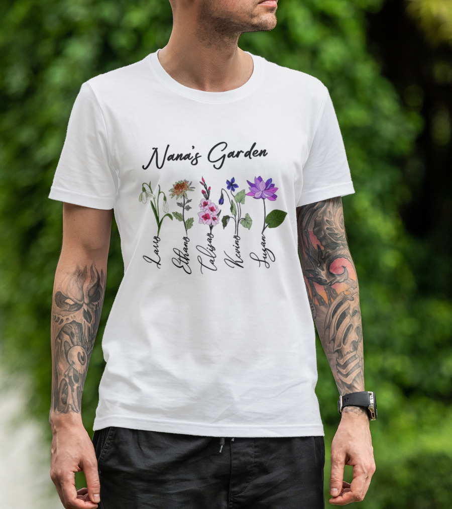Nana's Garden Flowers With Personalized Names T-Shirt