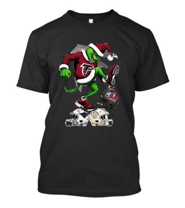 Atlanta Falcons Grinch Stomping On Rival Helmets Christmas T-Shirt