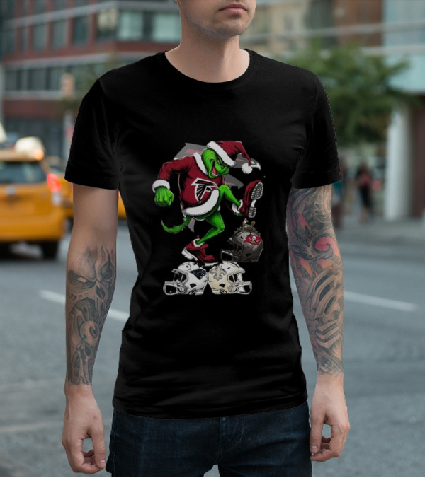 Atlanta Falcons Grinch Stomping On Rival Helmets Christmas T-Shirt