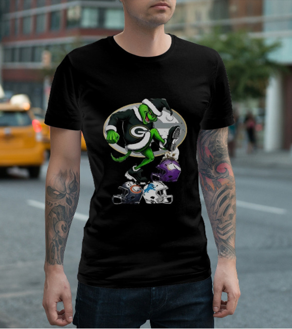 Green Bay Packers Grinch Crushing Rival Football Teams With Christmas Spirit T-Shirt