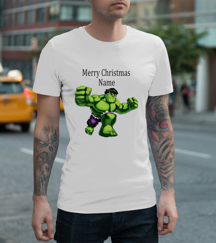 Merry Christmas Name Hulk Green T-Shirt