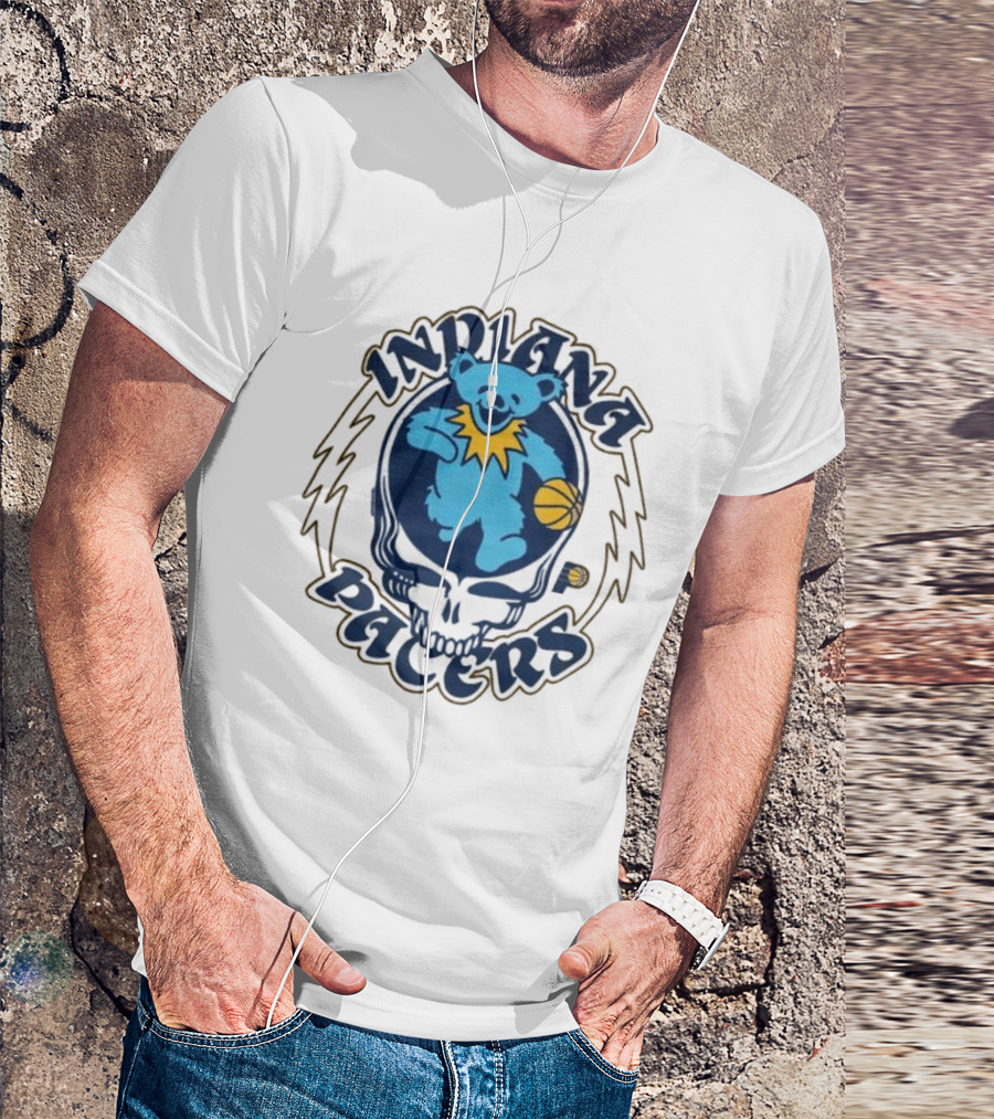 Indiana Pacers Grateful Dead Bear Basketball Icon With Skull T-Shirt