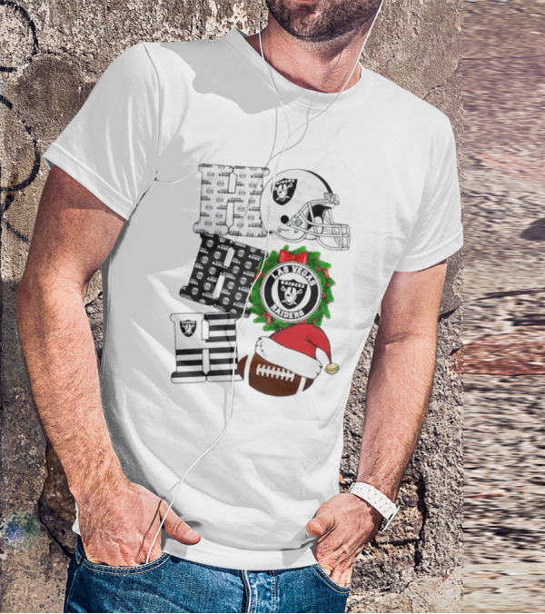 Las Vegas Raiders Ho Ho Ho Merry Christmas Helmet Wreath Football T-Shirt