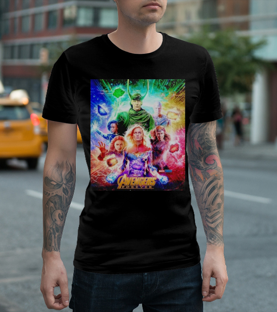 Marvel Studios Avengers Forever Loki Captain Marvel Scarlet Witch Vision Trail Of Infinity Stones T-Shirt