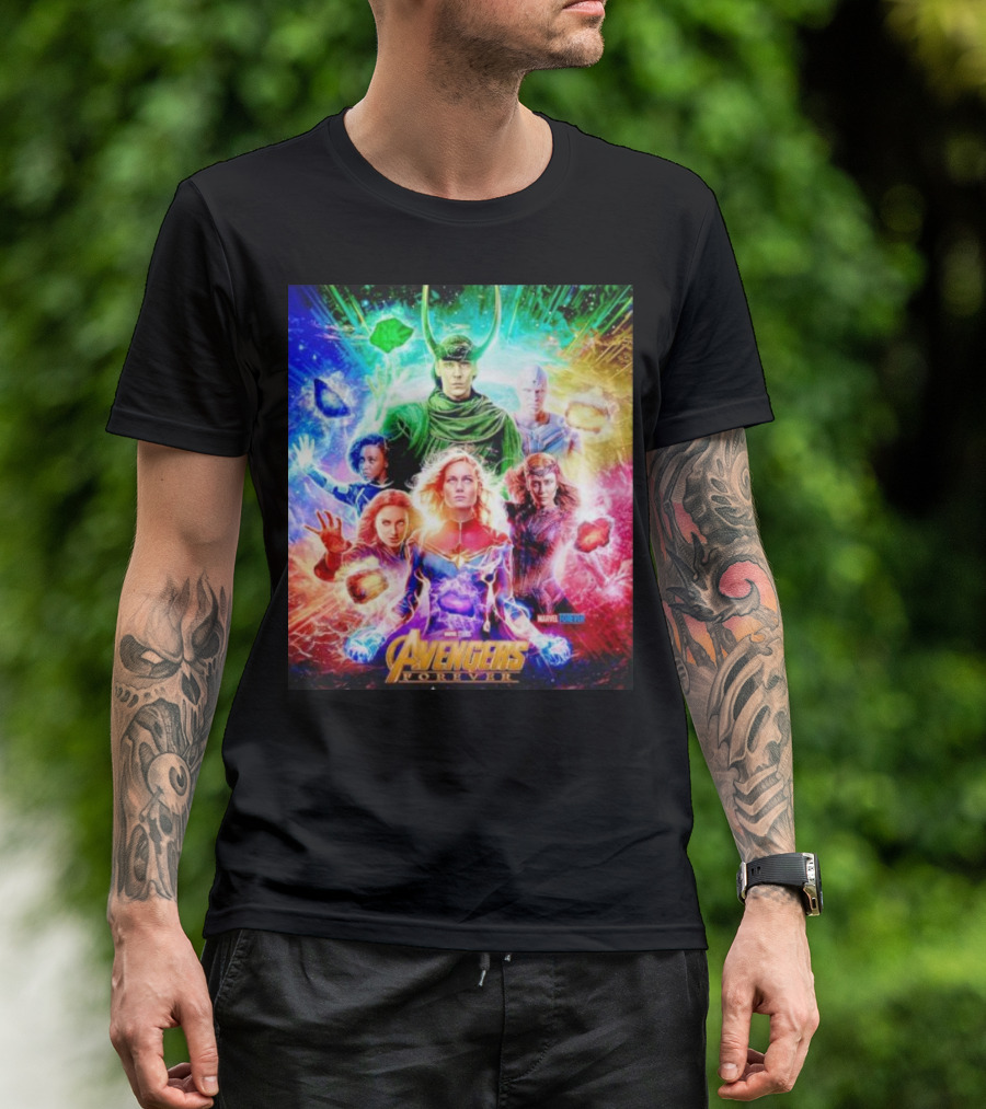 Marvel Studios Avengers Forever Loki Captain Marvel Scarlet Witch Vision Trail Of Infinity Stones T-Shirt