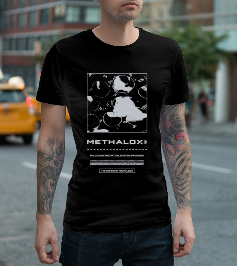 Methalox The Future of Propulsion Unlocking Innovation, Igniting Progress T-Shirt