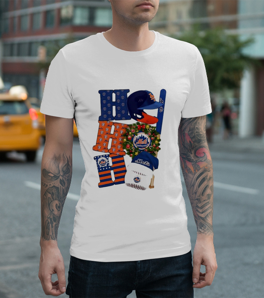 New York Mets Ho Ho Ho Merry Christmas Mets Baseball Holiday T-Shirt