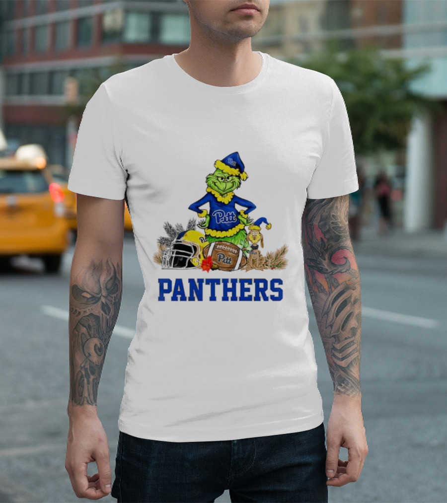 Pittsburgh Panthers Grinch Max Dog Christmas Football T-Shirt