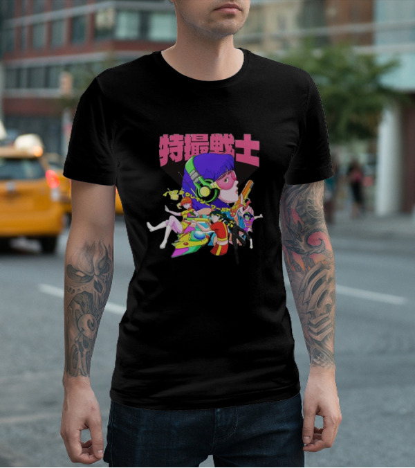 Popkiller Tokusatsu Senshi Retro Anime Heroes Japanese Text Neon T-Shirt