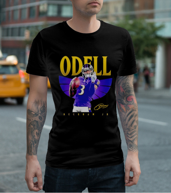 Odell Beckham Jr Baltimore Ravens Signature Number 3 Spotlight T-Shirt