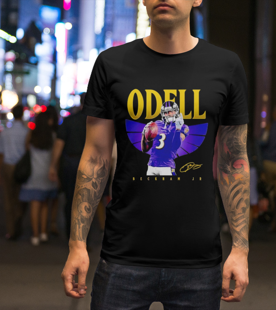 Odell Beckham Jr Baltimore Ravens Signature Number 3 Spotlight T-Shirt