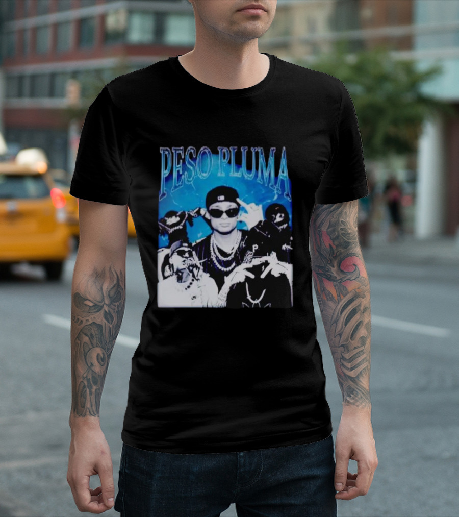 Peso Pluma Vintage Hip Hop Style Blue Tones T-Shirt
