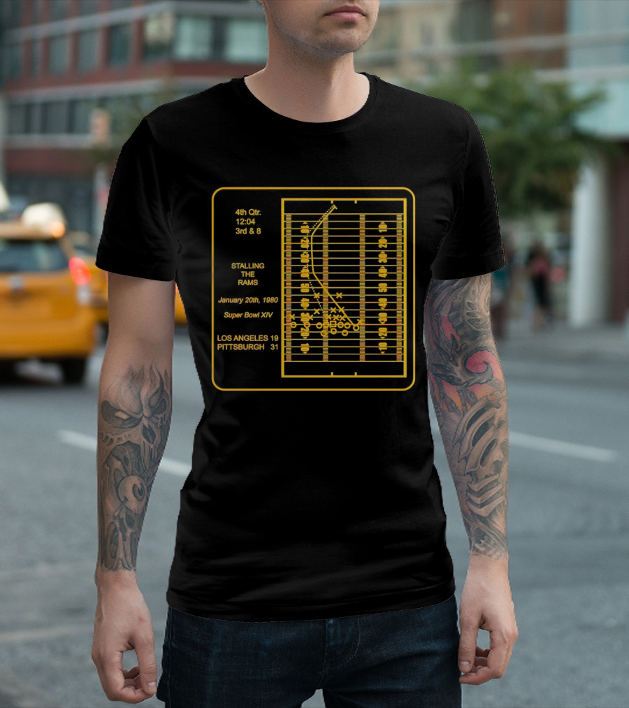 4th Qtr 12:04 3rd and 8 Pittsburgh Stalling the Rams January 20th 1980 Super Bowl XIV Los Angeles 19 Pittsburgh 31 T-Shirt