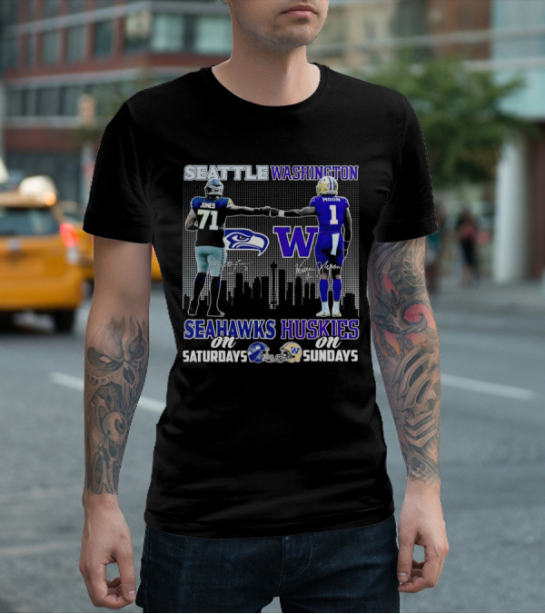 Seattle Seahawks Jones Saturdays Washington Huskies Moon Sundays T-Shirt
