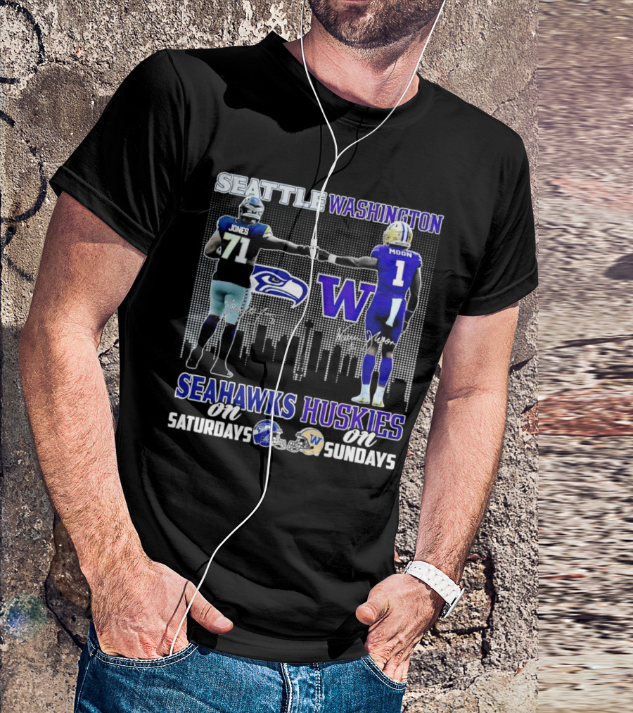 Seattle Seahawks Jones Saturdays Washington Huskies Moon Sundays T-Shirt