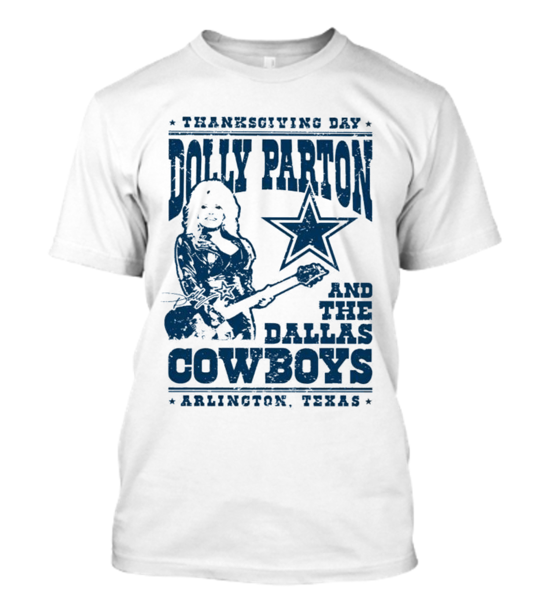 Thanksgiving Day Dolly Parton And The Dallas Cowboys Arlington Texas Star Guitar T-Shirt