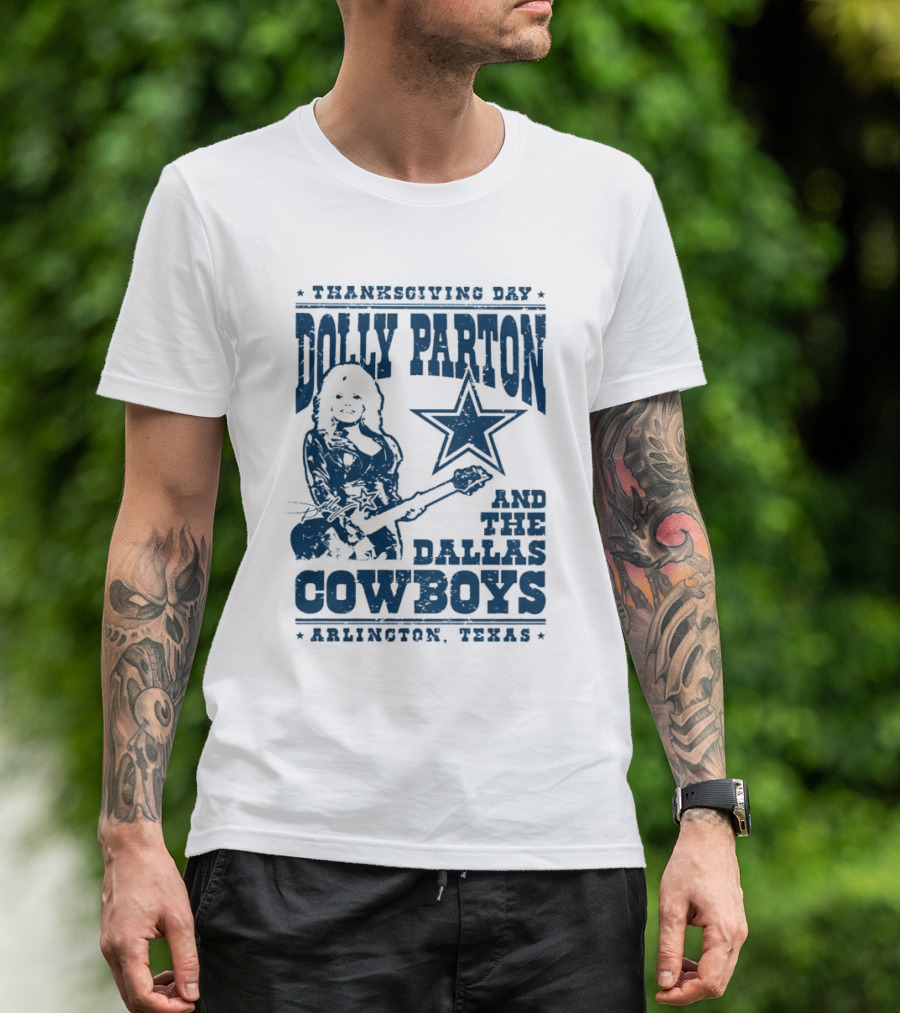 Thanksgiving Day Dolly Parton And The Dallas Cowboys Arlington Texas Star Guitar T-Shirt