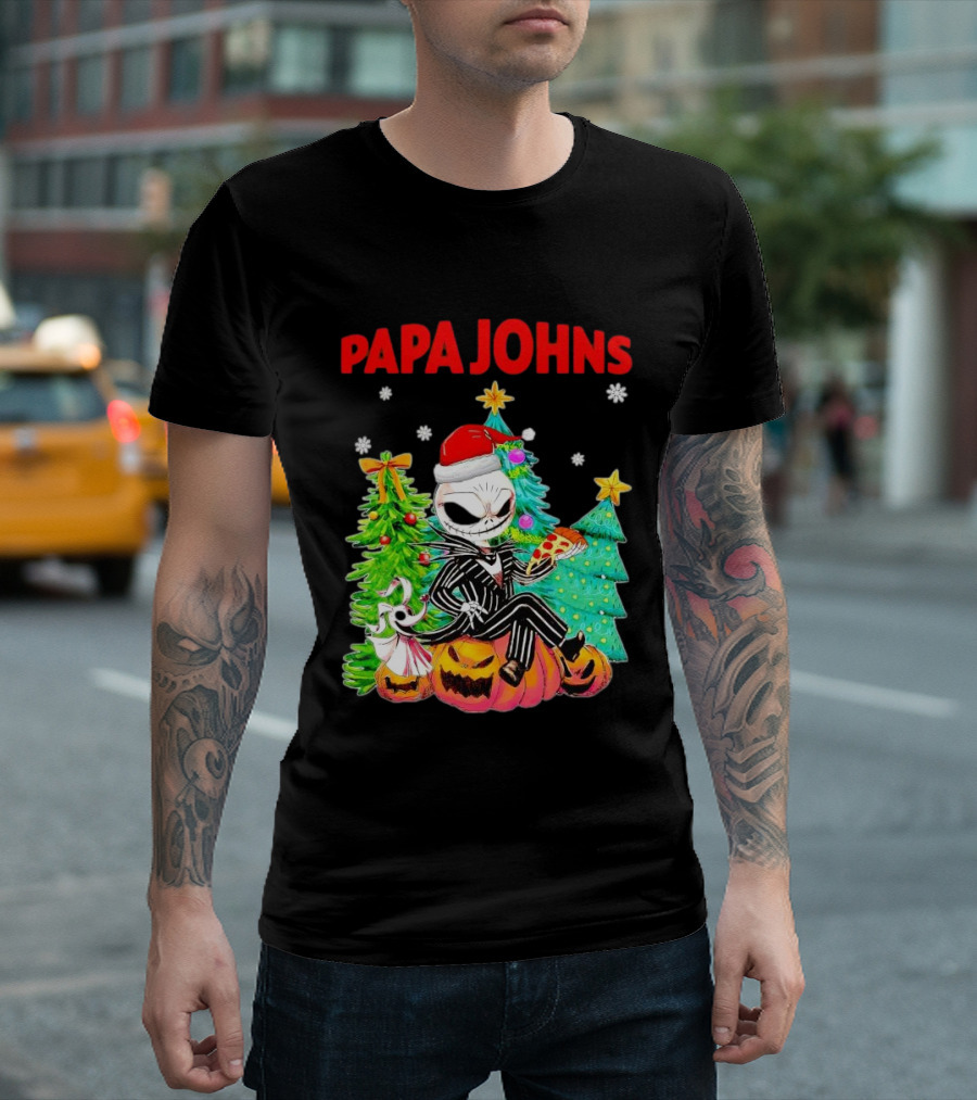 Jack Skellington Papa Johns Christmas Pumpkin Tree T-Shirt