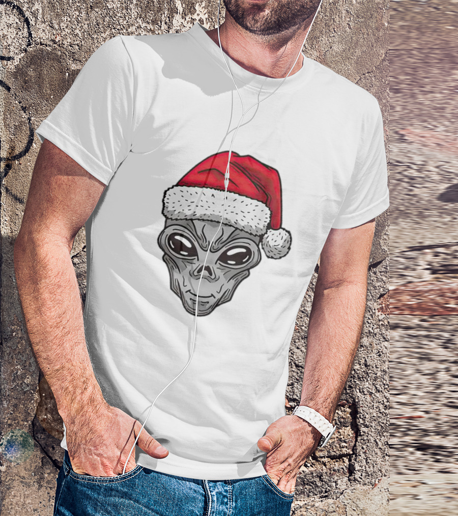 Santa Alien Christmas Hat Festive Extraterrestrial T-Shirt