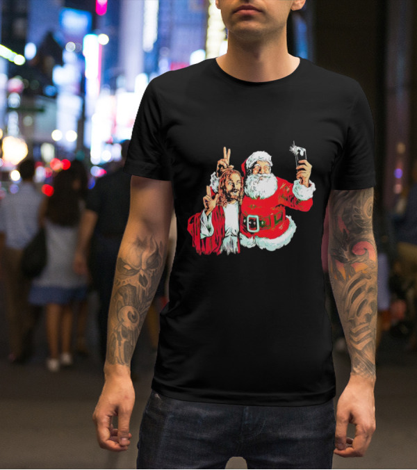 Santa And Jesus Taking Selfie Best Friends Christmas T-Shirt