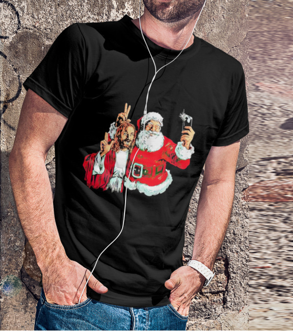 Santa And Jesus Taking Selfie Best Friends Christmas T-Shirt