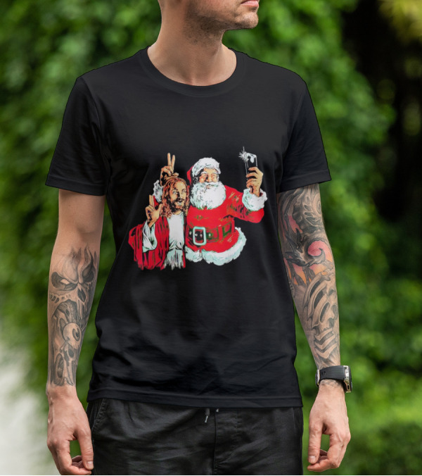 Santa And Jesus Taking Selfie Best Friends Christmas T-Shirt