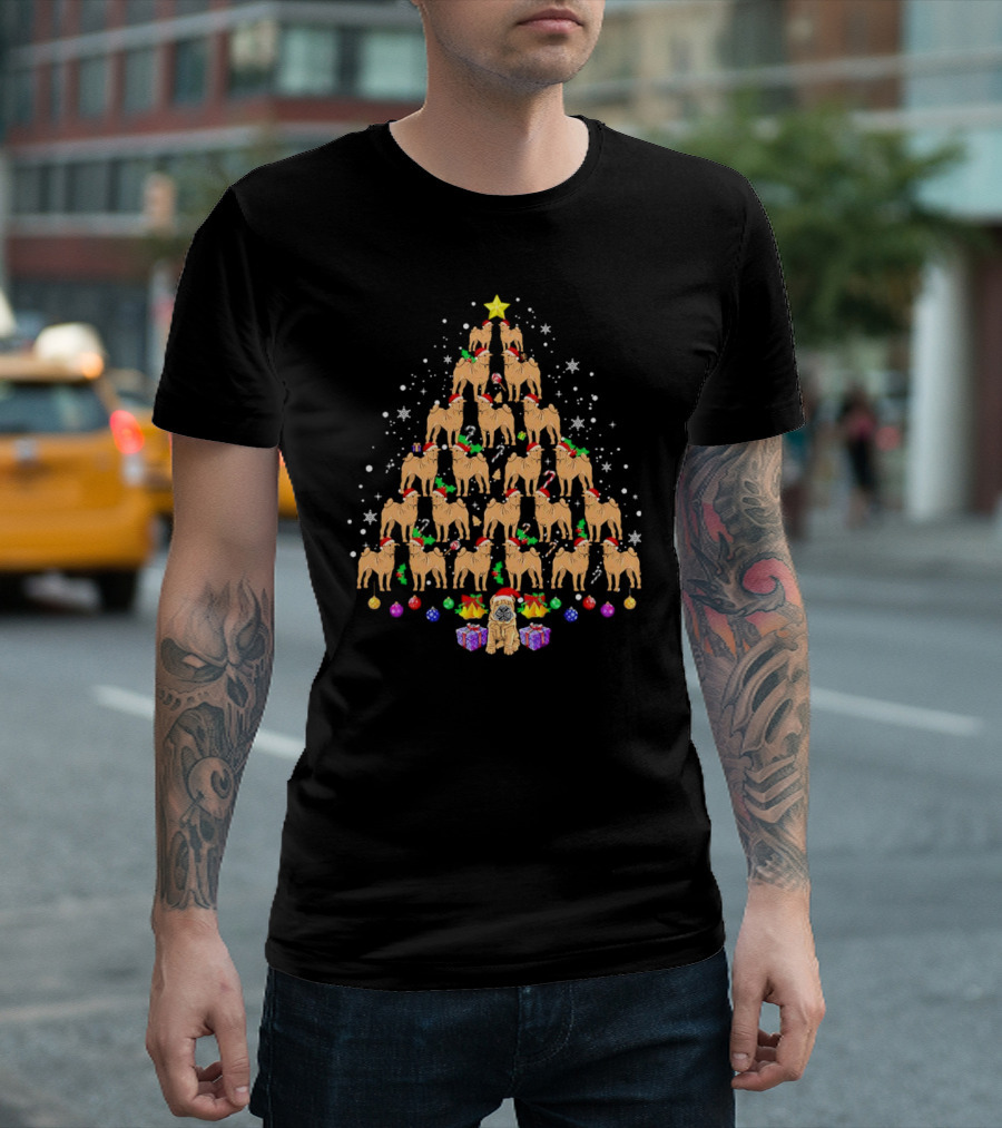 Shar Pei Holiday Tree with Festive Lights and Santa Hats T-Shirt