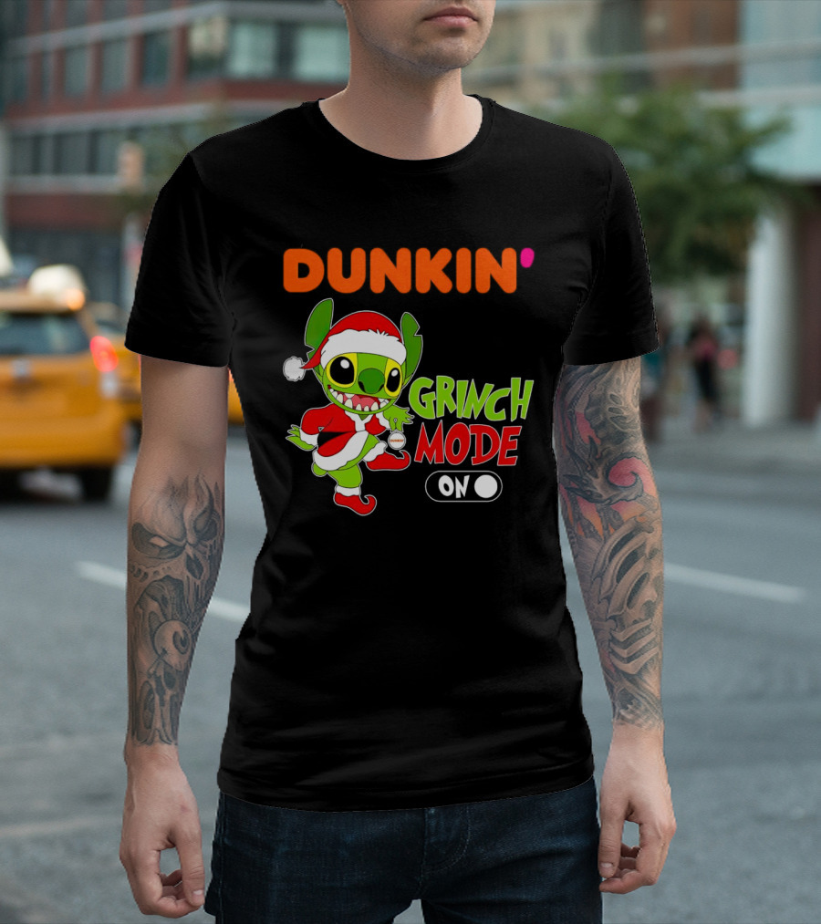 Dunkin' Grinch Mode On Christmas Stitch Santa Costume T-Shirt