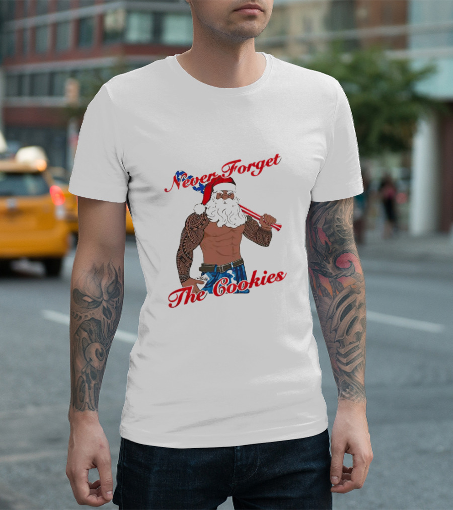 Tattoo Santa Never Forget The Cookies Christmas Holiday T-Shirt