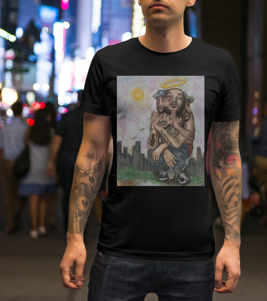 Yams Art Paint Angel Halo Cityscape Urban Vibes T-Shirt