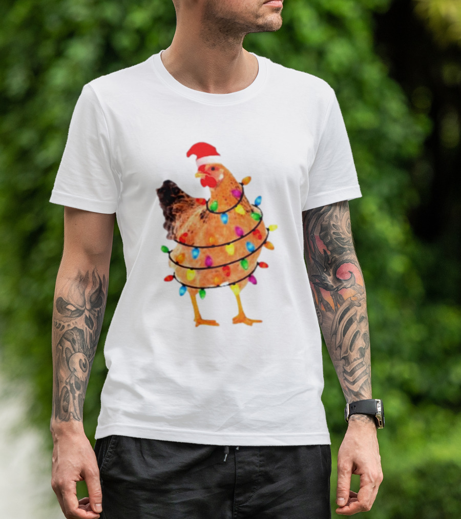 Santa Chicken Wrapped In Christmas Lights T-Shirt