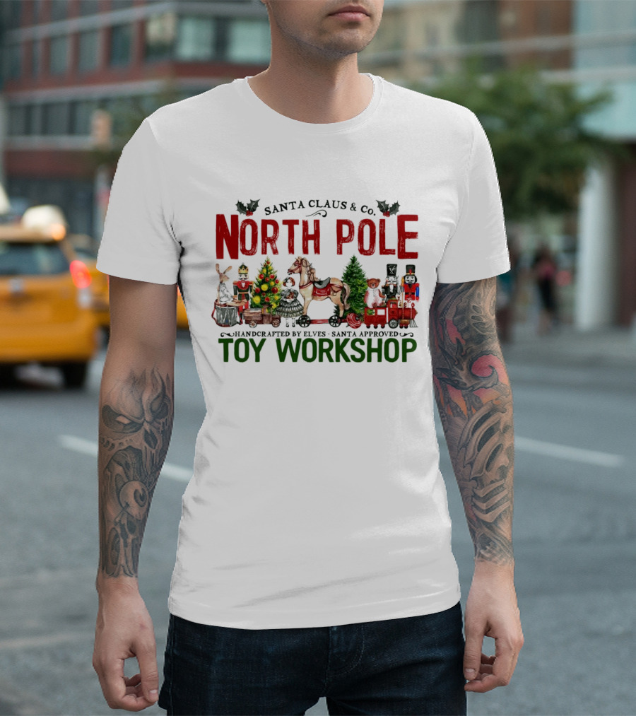 Santa Claus And Co. North Pole Handcrafted By Elves Santa Approved Toy Workshop T-Shirt