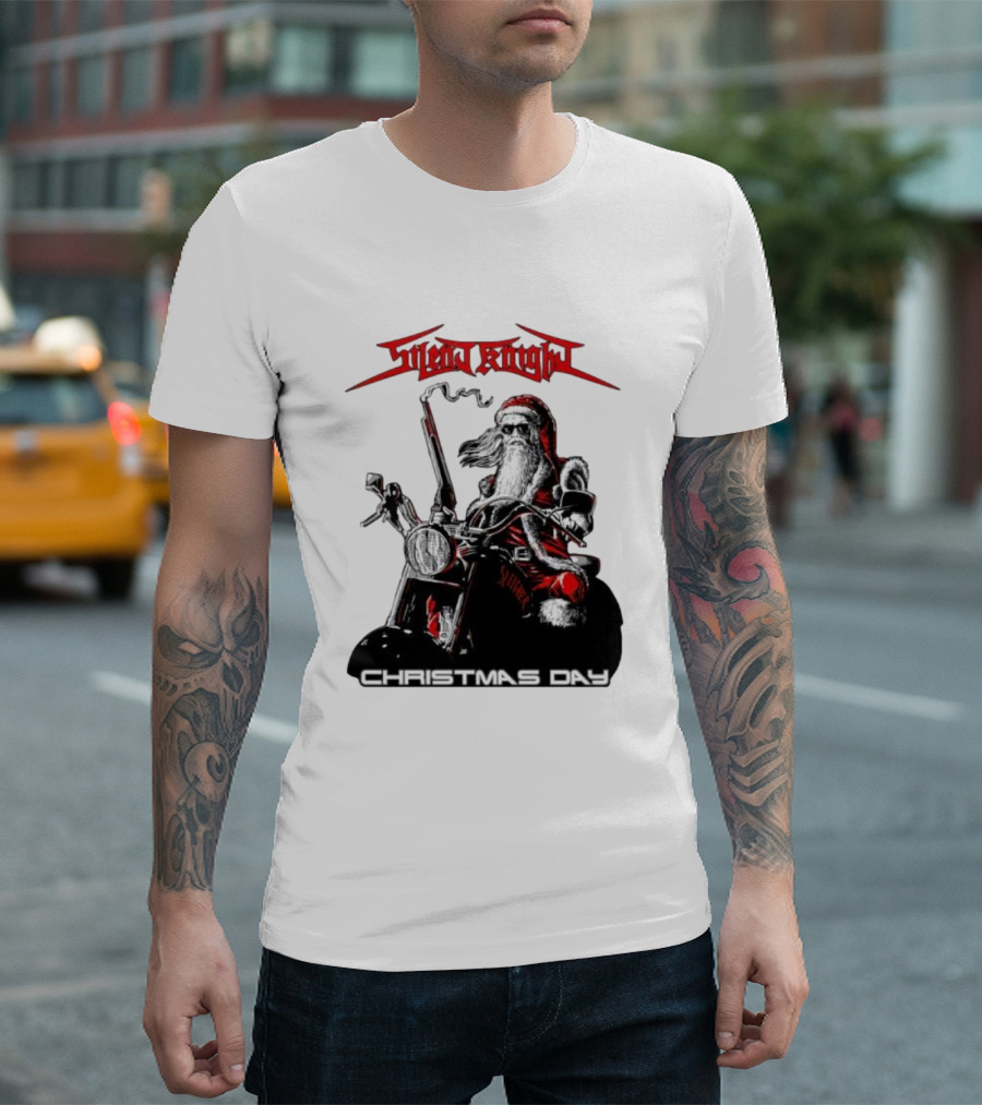 Silent Knight Santa Riding Motorcycle Christmas Day T-Shirt