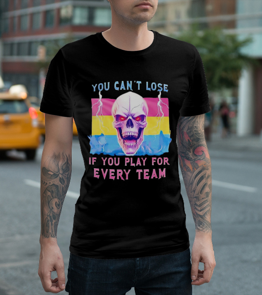 You Can't Lose If You Play for Every Team Skull with Pansexual Flag and Lightning T-Shirt
