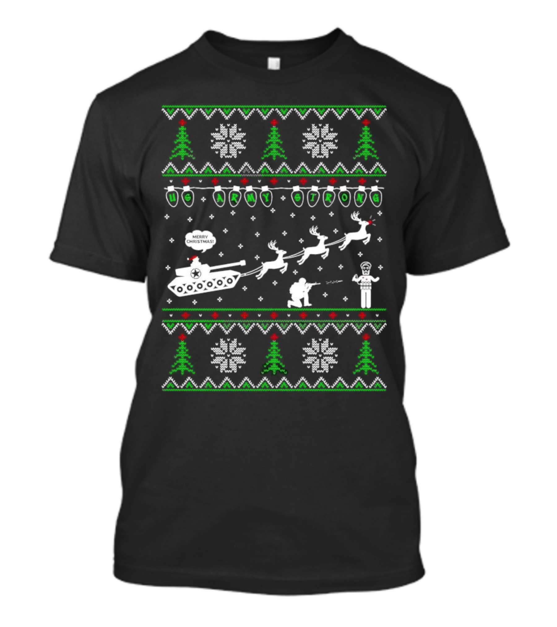 US Army Strong Christmas Tank Sleigh Ugly T-Shirt
