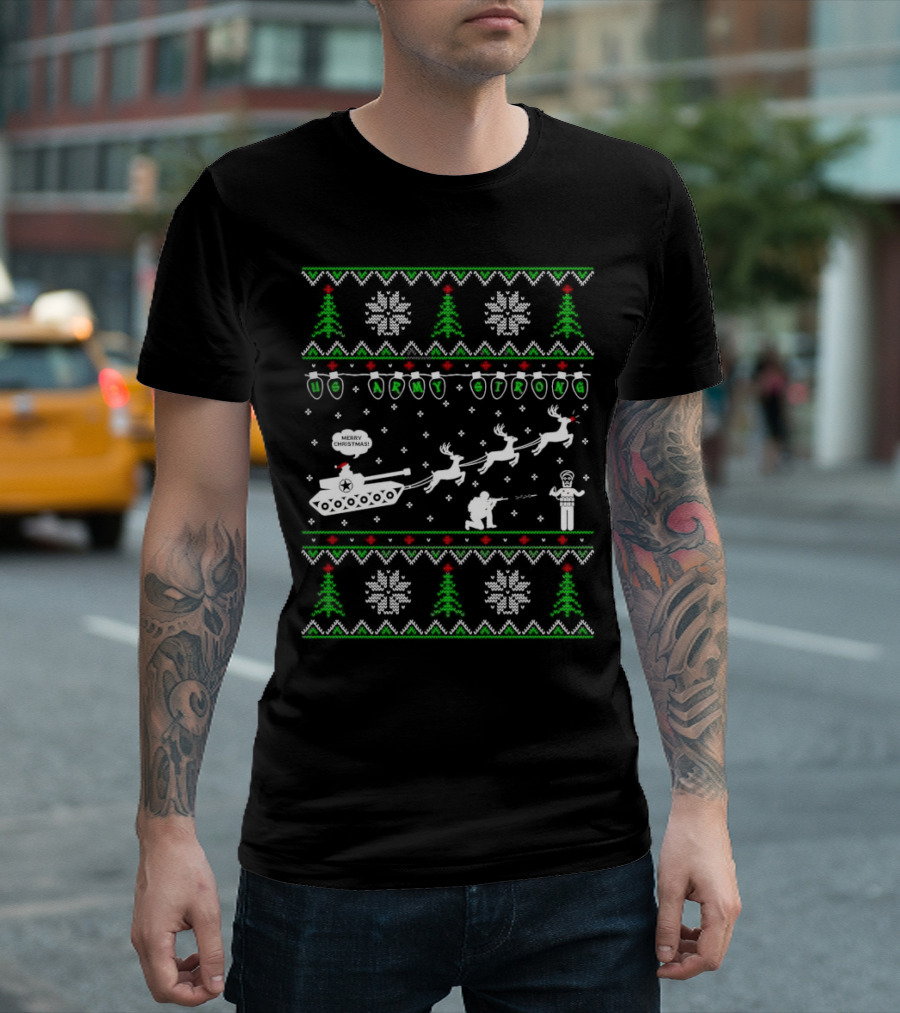 US Army Strong Christmas Tank Sleigh Ugly T-Shirt