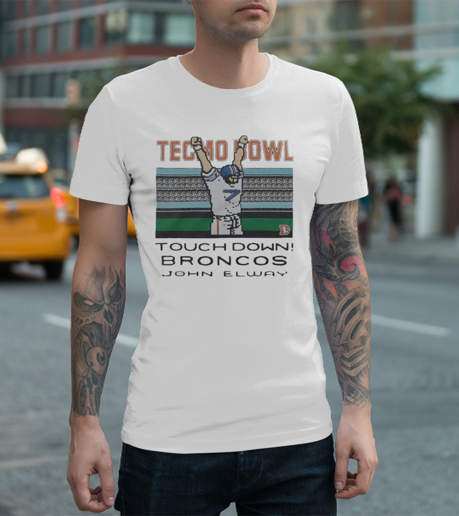 Tecmo Bowl Touchdown Broncos John Elway Retro Game Football Legend T-Shirt