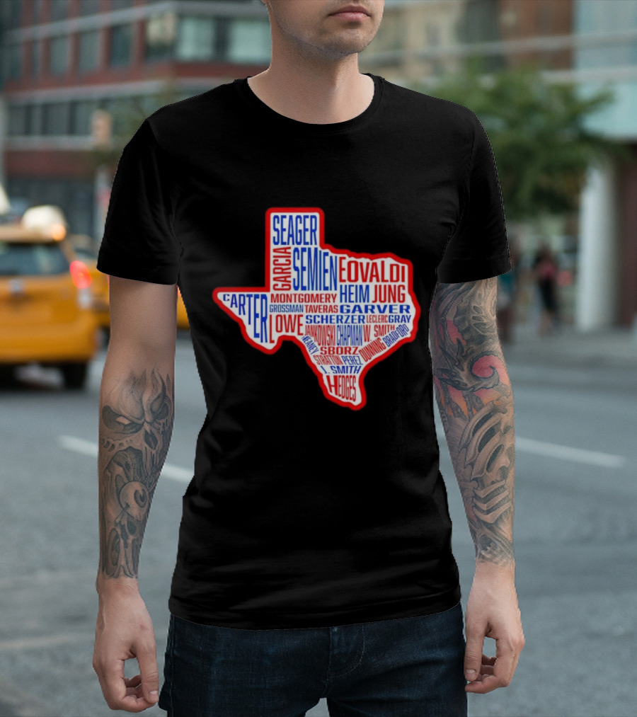 Texas Rangers Champs Seager Semien Garcia Eovaldi Carter Montgomery Heim Jung Garver Lowe Scherzer T-Shirt