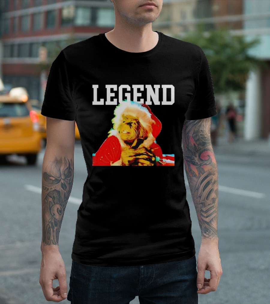 Grinch in Santa Outfit with Legend Text Christmas T-Shirt