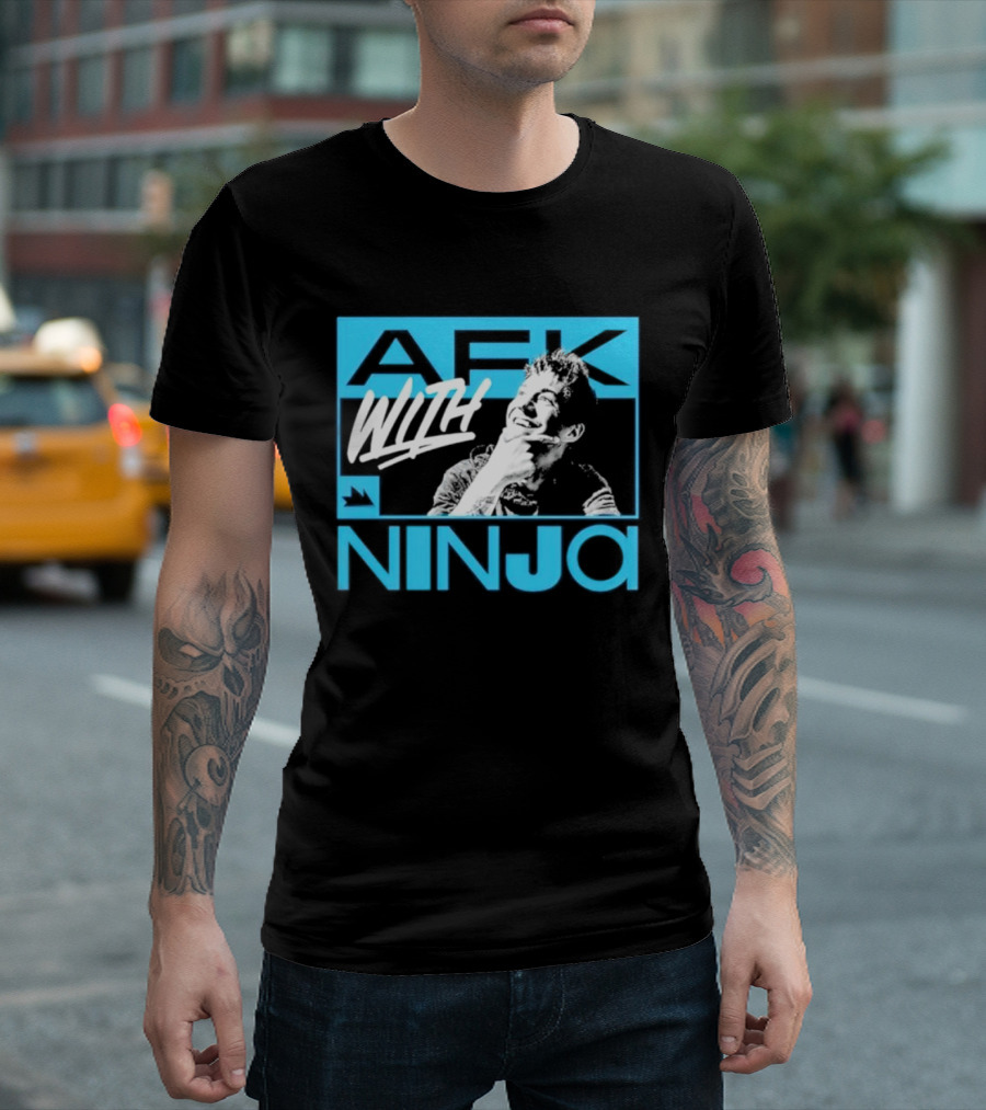 Afk With Ninja Gaming Streamer Icon Text Portrait Blue T-Shirt