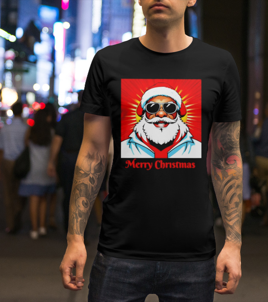 Bright Santa Merry Christmas In Cool Cartoon T-Shirt