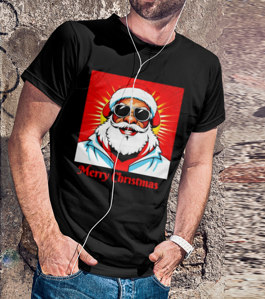 Bright Santa Merry Christmas In Cool Cartoon T-Shirt