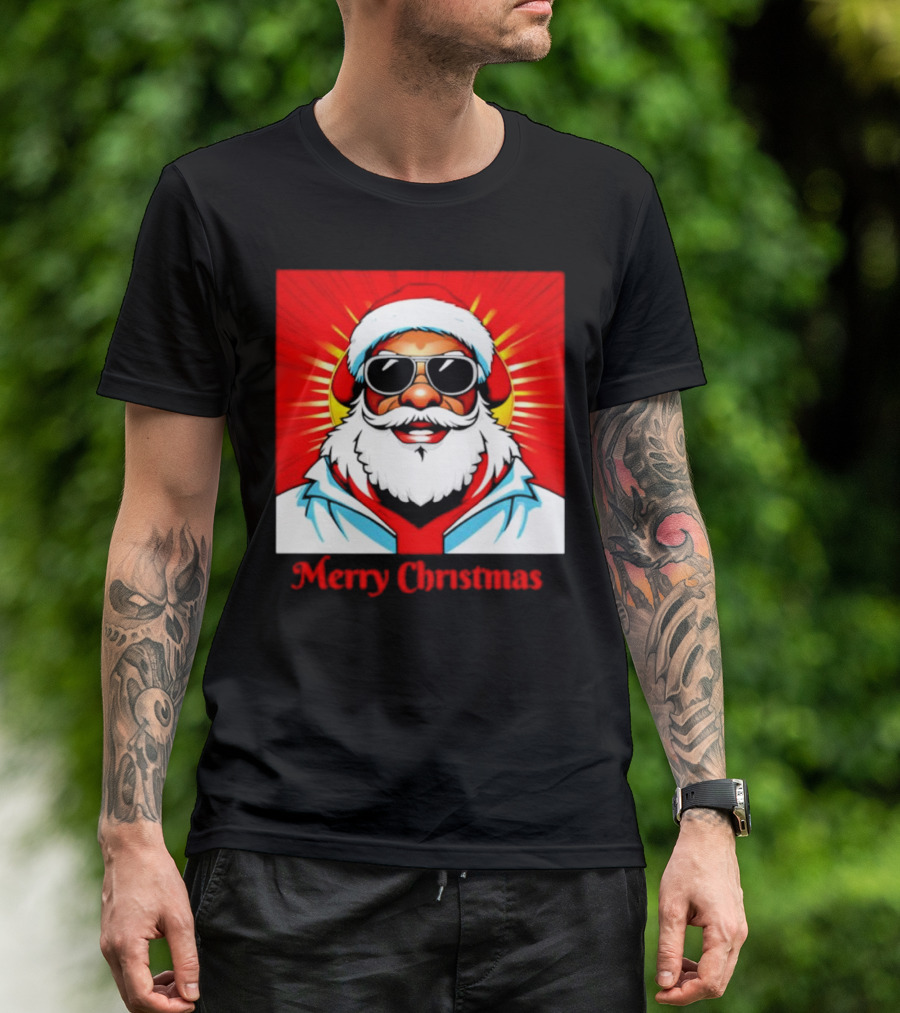 Bright Santa Merry Christmas In Cool Cartoon T-Shirt