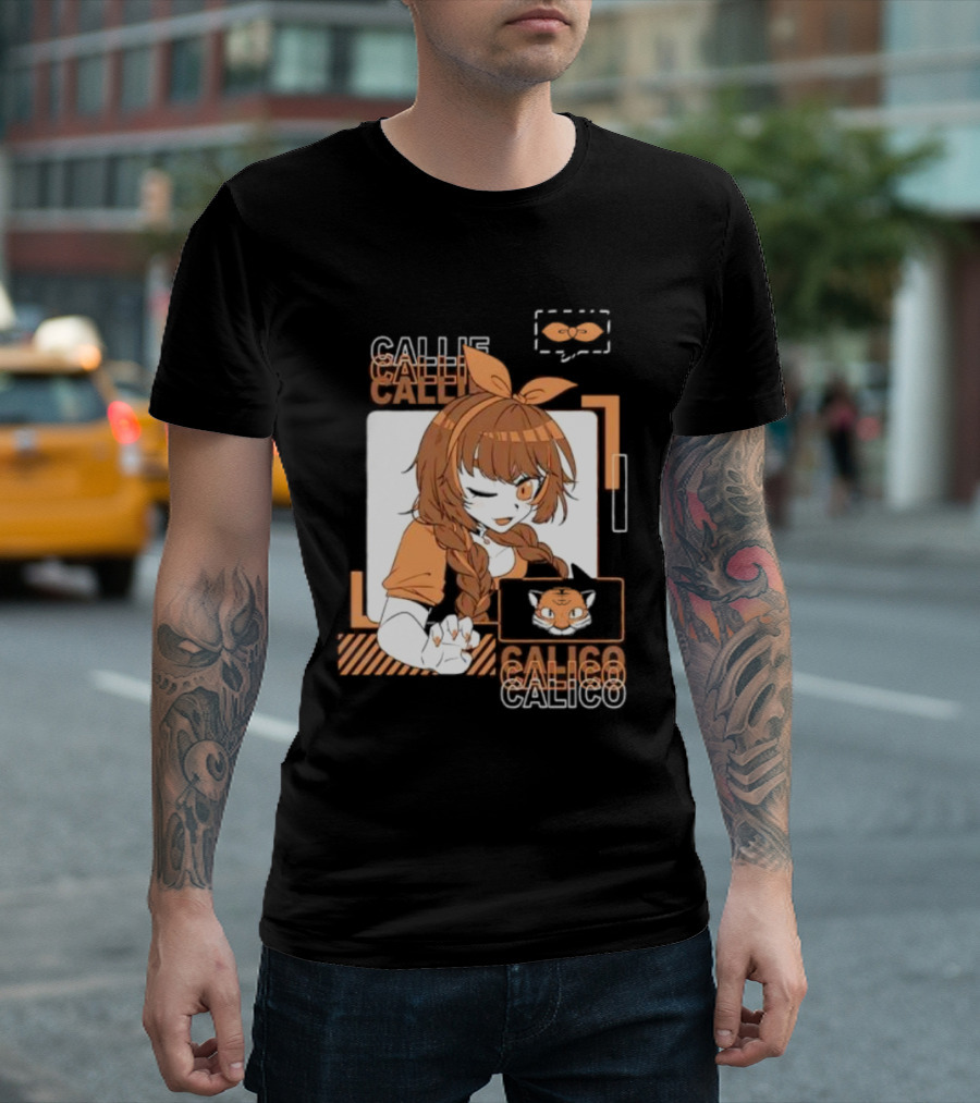 Callie Calico Winking Girl With Cat Headband And Symbols T-Shirt