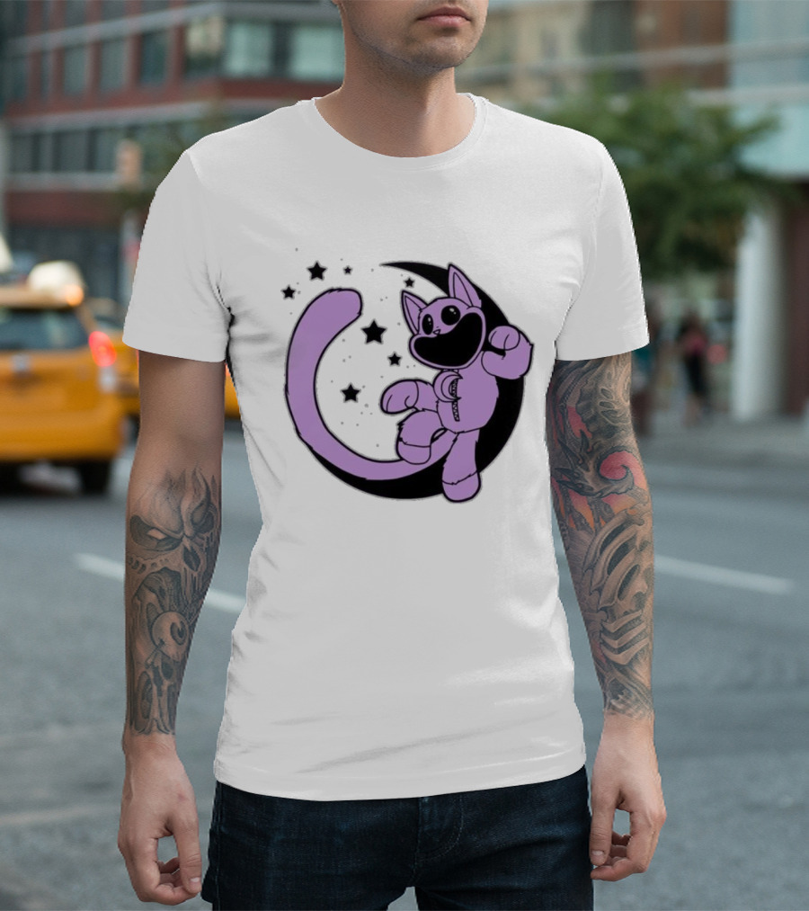CatNap Astronaut Cat in Space with Crescent Moon and Stars T-Shirt